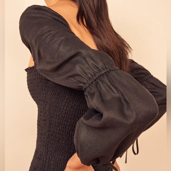 Reformation Hilary Black Smocked Mini Dress Size M - Picture 4 of 16